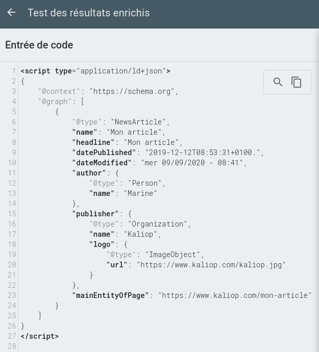 Exemple de données structurées avec le module Schema Metatag